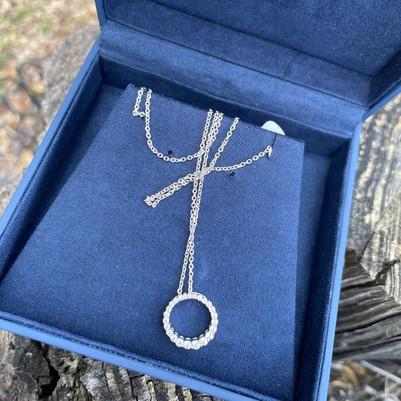 White Gold and Diamond Circle Necklace - Picture 3 of 5